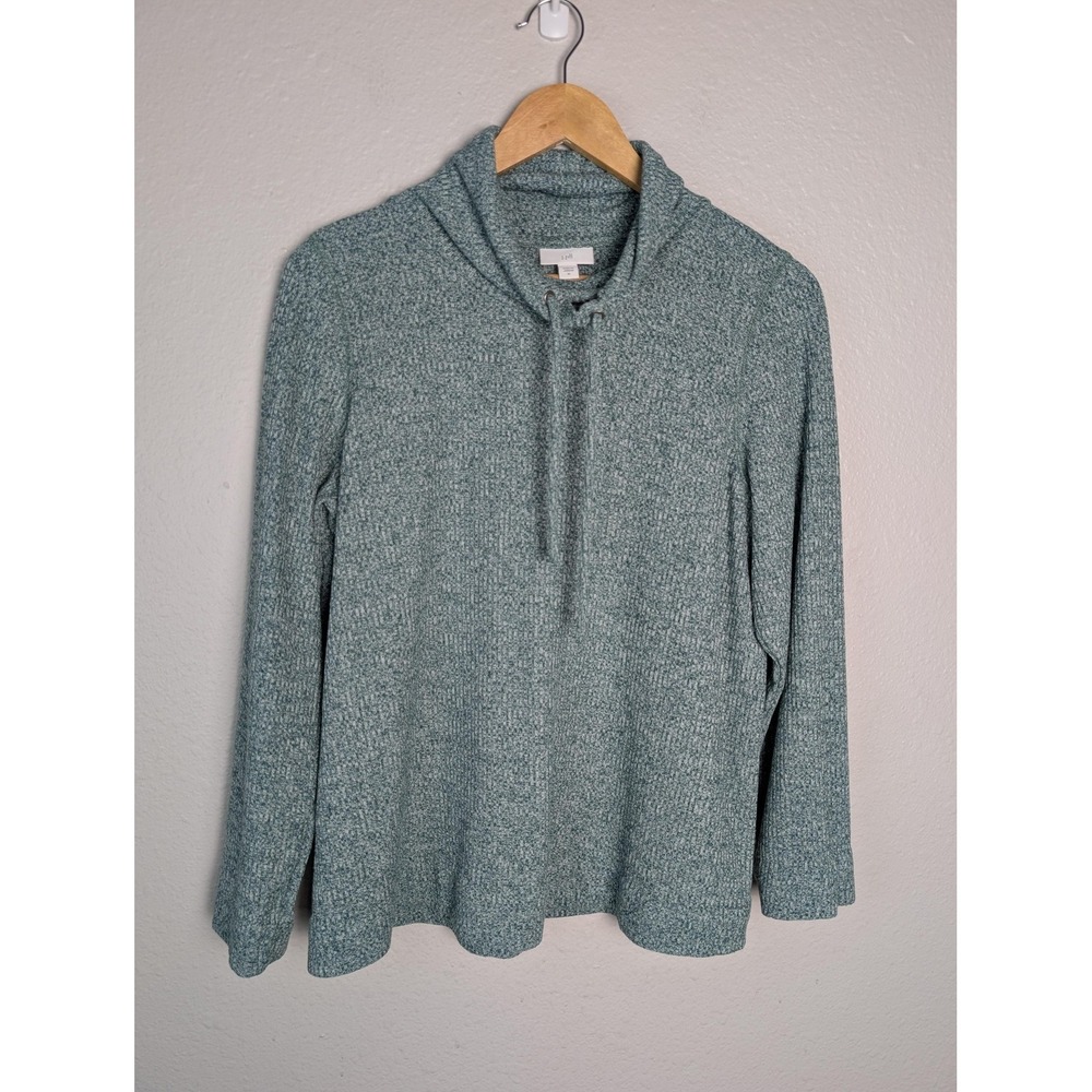 J. Jill Sweater Pullover‎ Womens M Green Hooded Waffle-Knit Stretch Long Sleeve